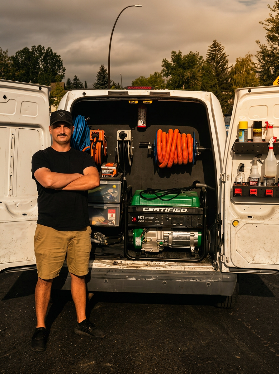 Aaron Mitschke, founder of Revive & Shine, with his mobile detailing van